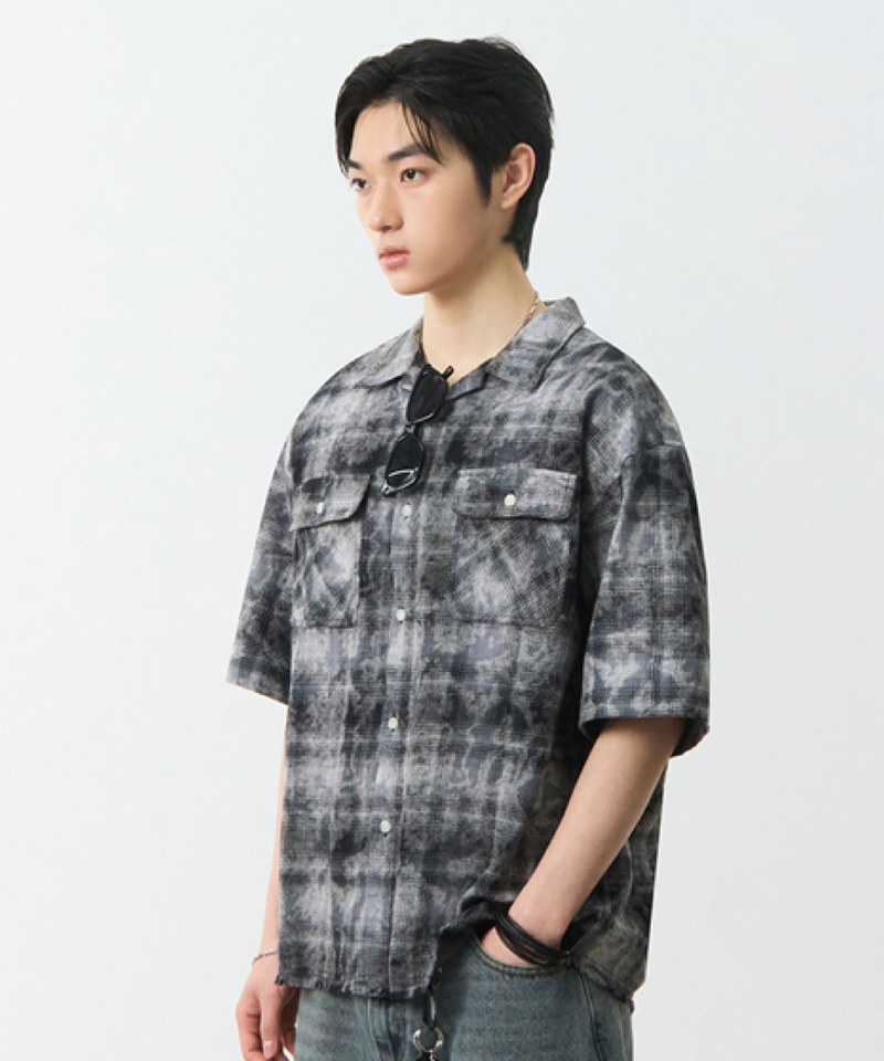 開領格紋襯衫 CUT-OFF HALF CHECK SHIRT