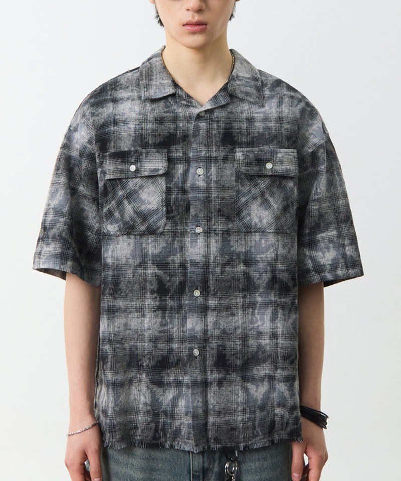 開領格紋襯衫 CUT-OFF HALF CHECK SHIRT