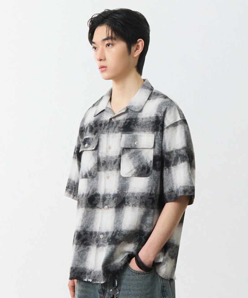 開領格紋襯衫 CUT-OFF HALF CHECK SHIRT