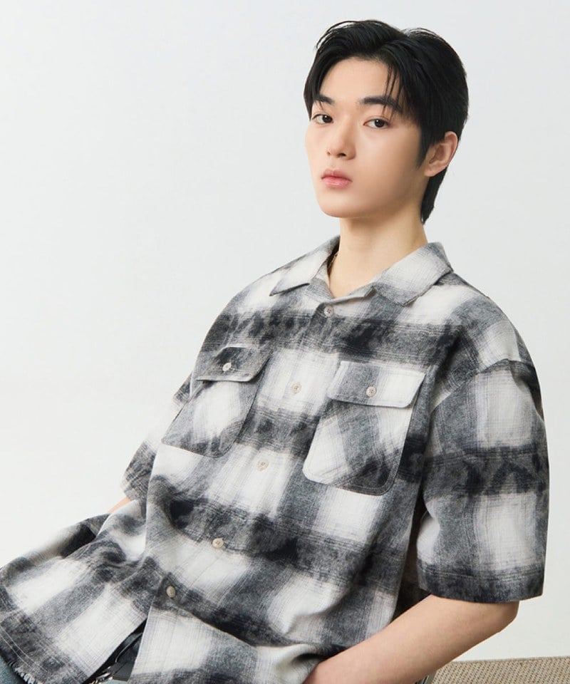 開領格紋襯衫 CUT-OFF HALF CHECK SHIRT