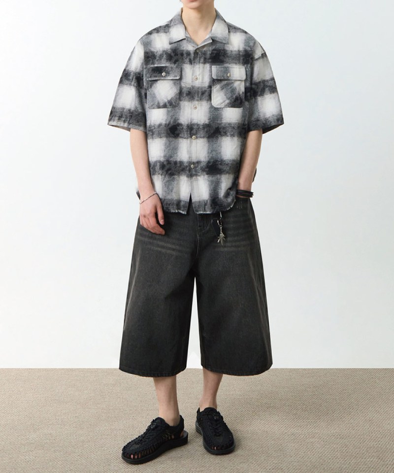 開領格紋襯衫 CUT-OFF HALF CHECK SHIRT