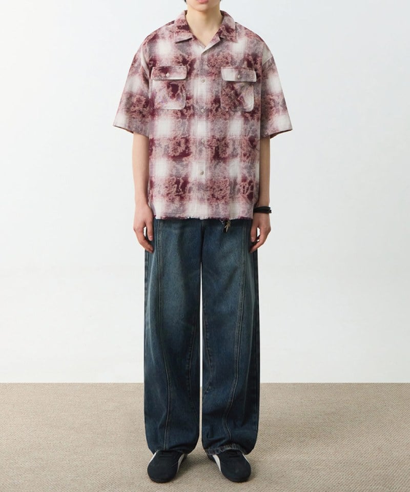 開領格紋襯衫 CUT-OFF HALF CHECK SHIRT