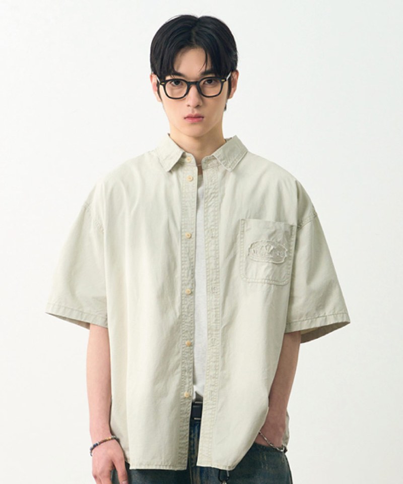 DMB0240-251 水洗貼花襯衫 CUT-OFF APPLIQUE FADE WASHING HALF SHIRT