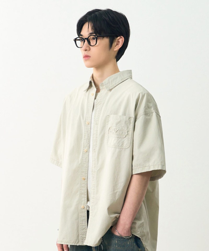 水洗貼花襯衫 CUT-OFF APPLIQUE FADE WASHING HALF SHIRT