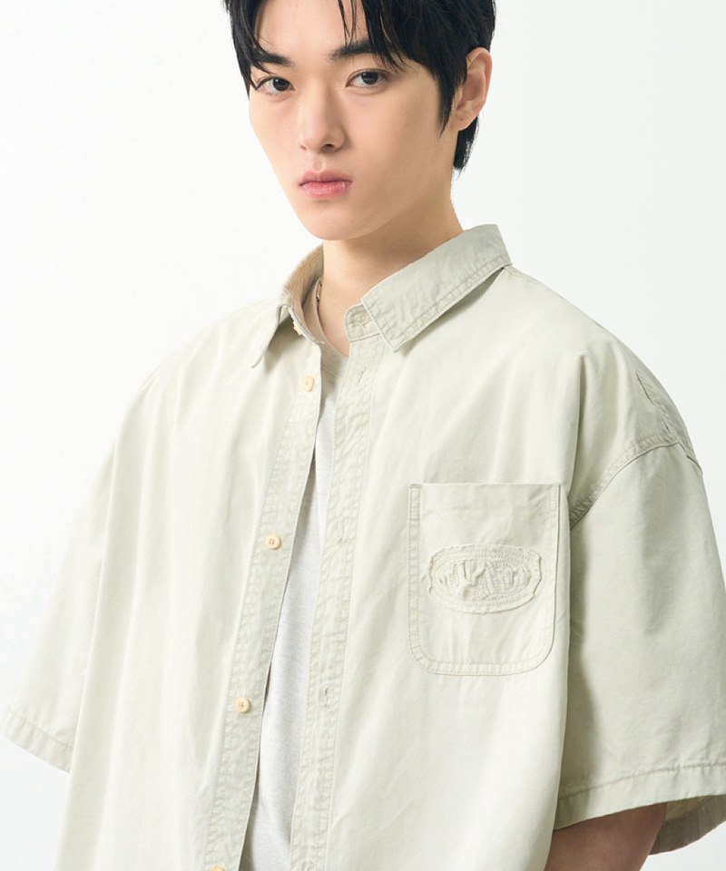 水洗貼花襯衫 CUT-OFF APPLIQUE FADE WASHING HALF SHIRT