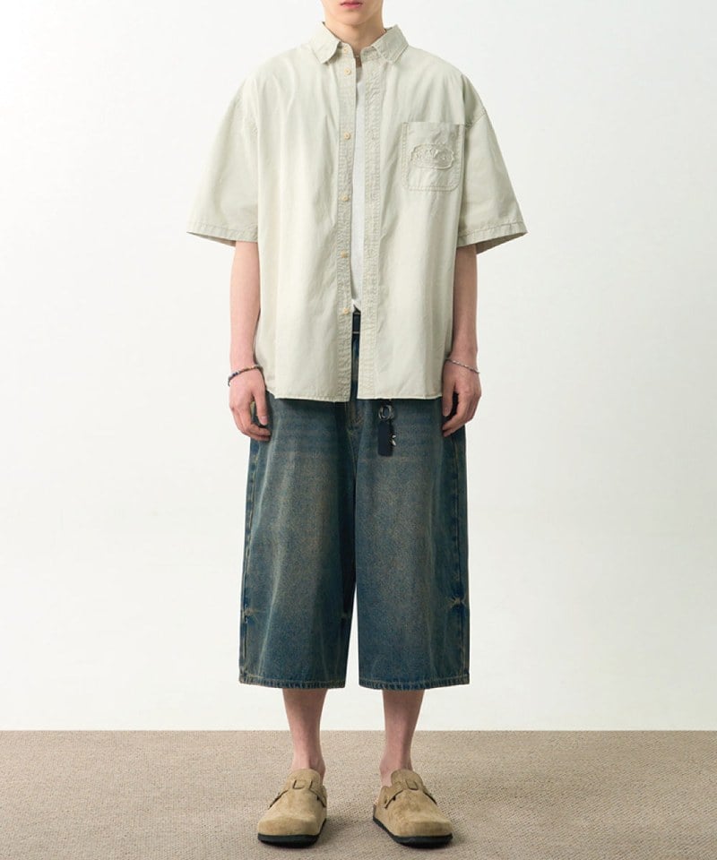 水洗貼花襯衫 CUT-OFF APPLIQUE FADE WASHING HALF SHIRT