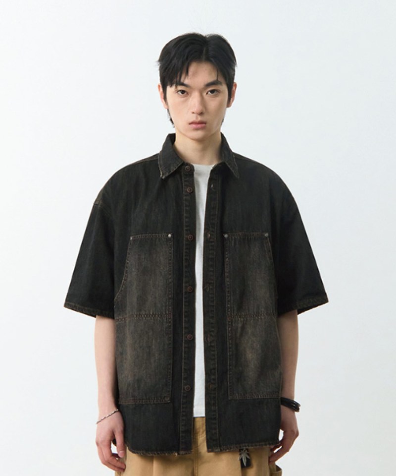 DMB0243-251 雙口袋牛仔襯衫 DOUBLE KNEE DENIM HALF SHIRT