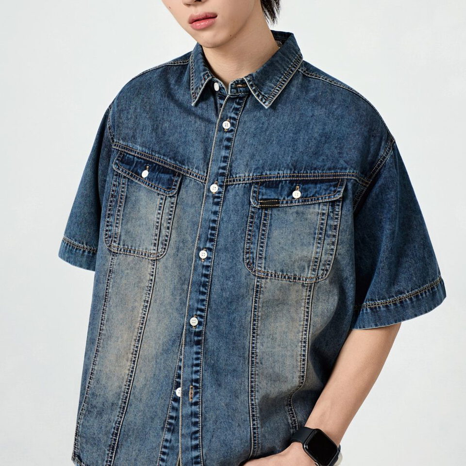 丹寧短袖襯衫 FADED WASHING DENIM TRUCKER HALF SHIRT