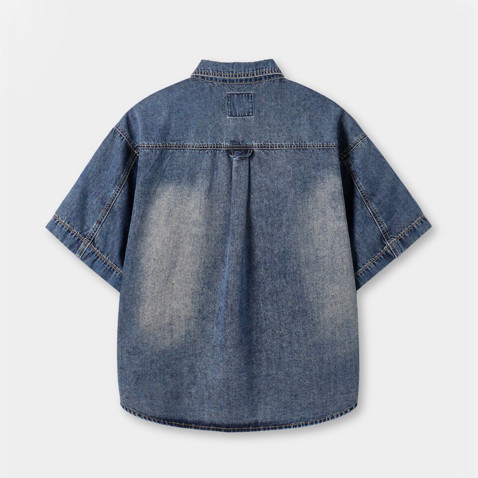 丹寧短袖襯衫 FADED WASHING DENIM TRUCKER HALF SHIRT