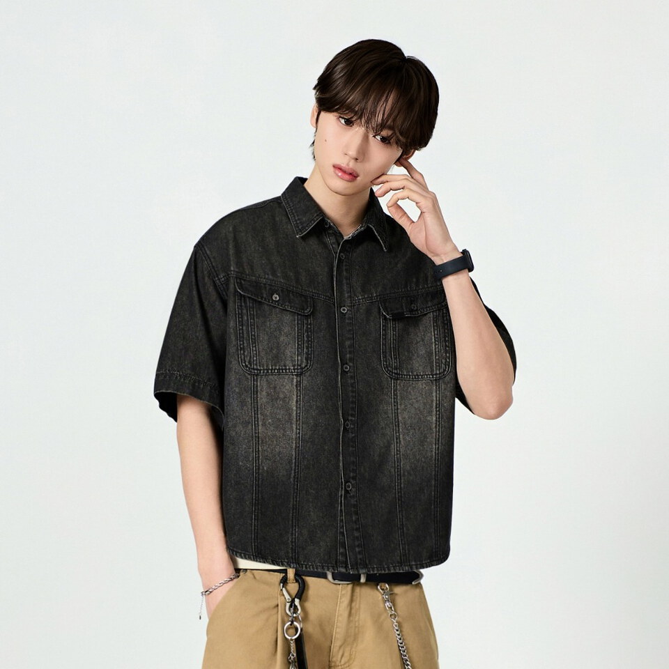 丹寧短袖襯衫 FADED WASHING DENIM TRUCKER HALF SHIRT