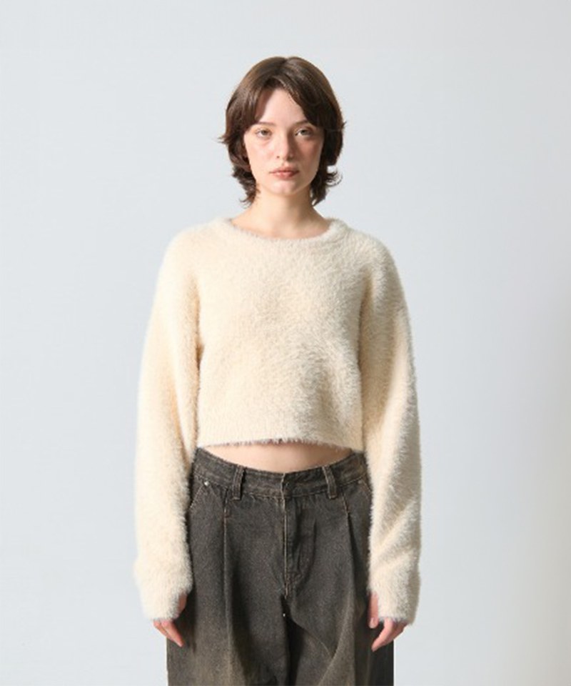 短版針織衫 ESSENTIAL CROP HAIRY ROUND KNIT