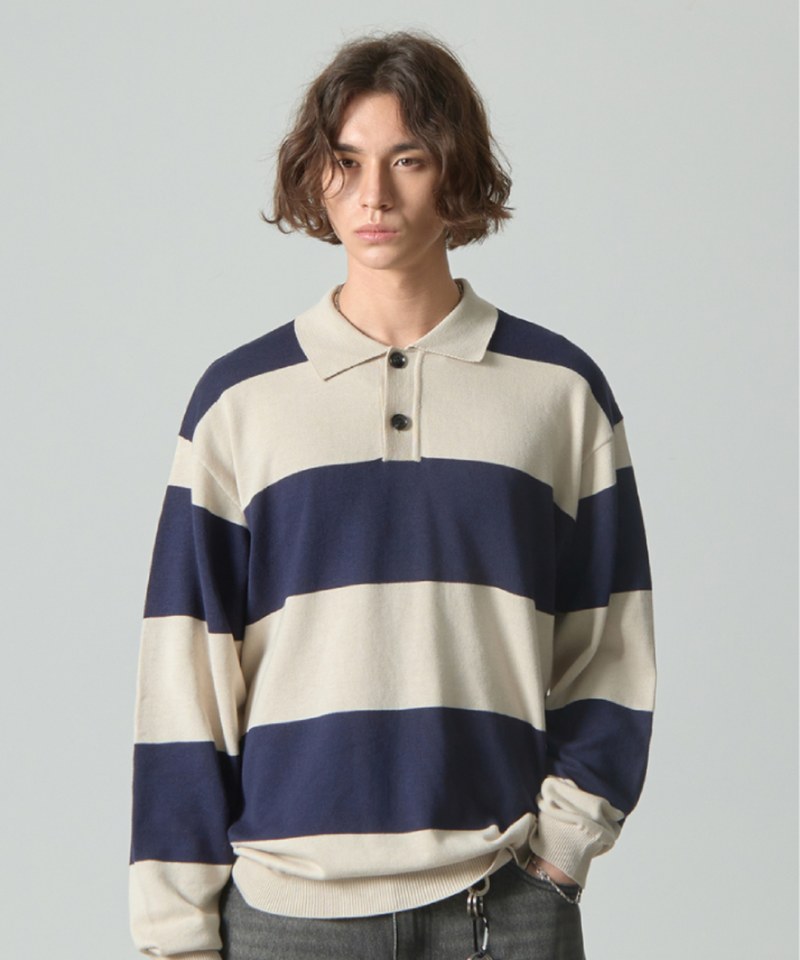 條紋長袖針織衫 STRIPE RUGBY LONG-SLEEVE KNIT T-SHIRT