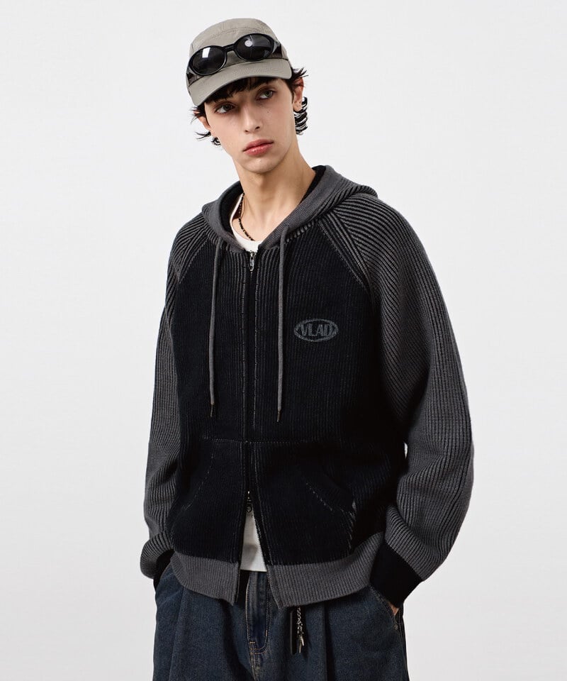 DMB0314-252 針織連帽外套 VLAD RIBBED TWO-TONE KNIT HOODED ZIP-UP