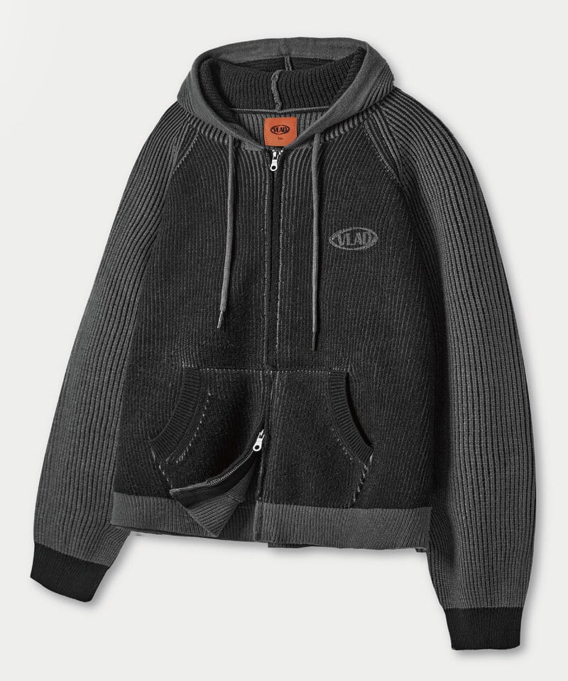 DMB0314-252 針織連帽外套 VLAD RIBBED TWO-TONE KNIT HOODED ZIP-UP