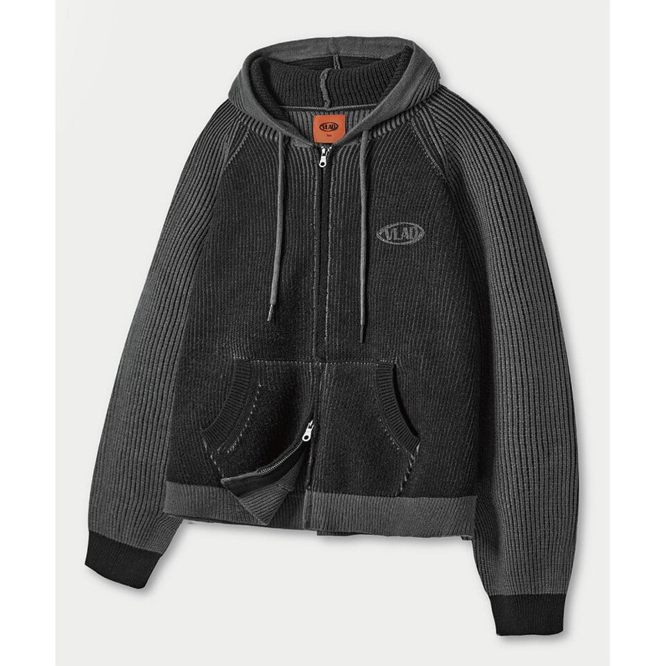 針織連帽外套 VLAD RIBBED TWO-TONE KNIT HOODED ZIP-UP