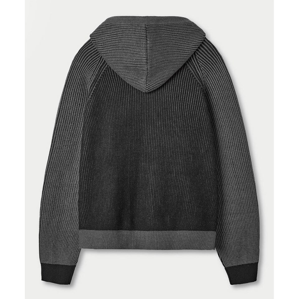 針織連帽外套 VLAD RIBBED TWO-TONE KNIT HOODED ZIP-UP