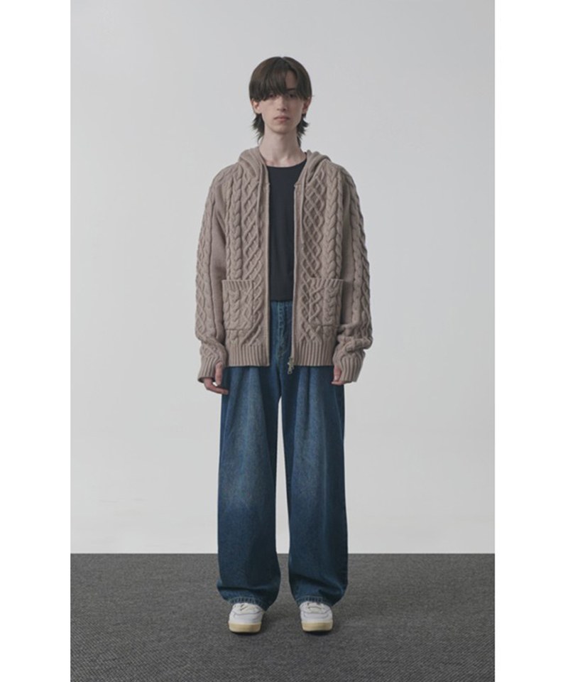 拉鍊連帽衫 2WAY HEAVY WEIGHT CABLE KNIT HOODY ZIP-UP