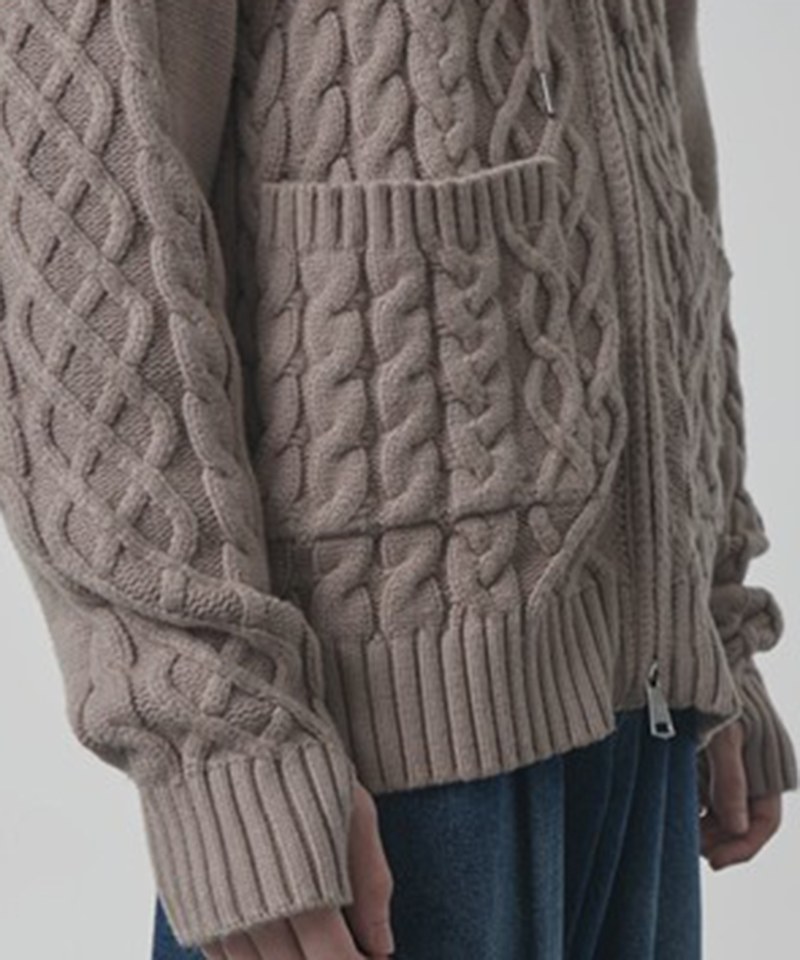 拉鍊連帽衫 2WAY HEAVY WEIGHT CABLE KNIT HOODY ZIP-UP