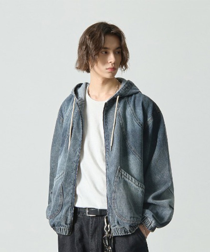 DMB0702-242 牛仔連帽外套 WASHED SLASH DENIM HOODED JACKET