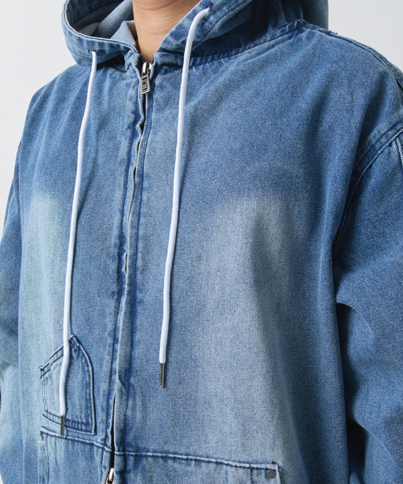 連帽牛仔外套 OVERSIZED BIO WASHING DENIM HOODY ZIP-UP