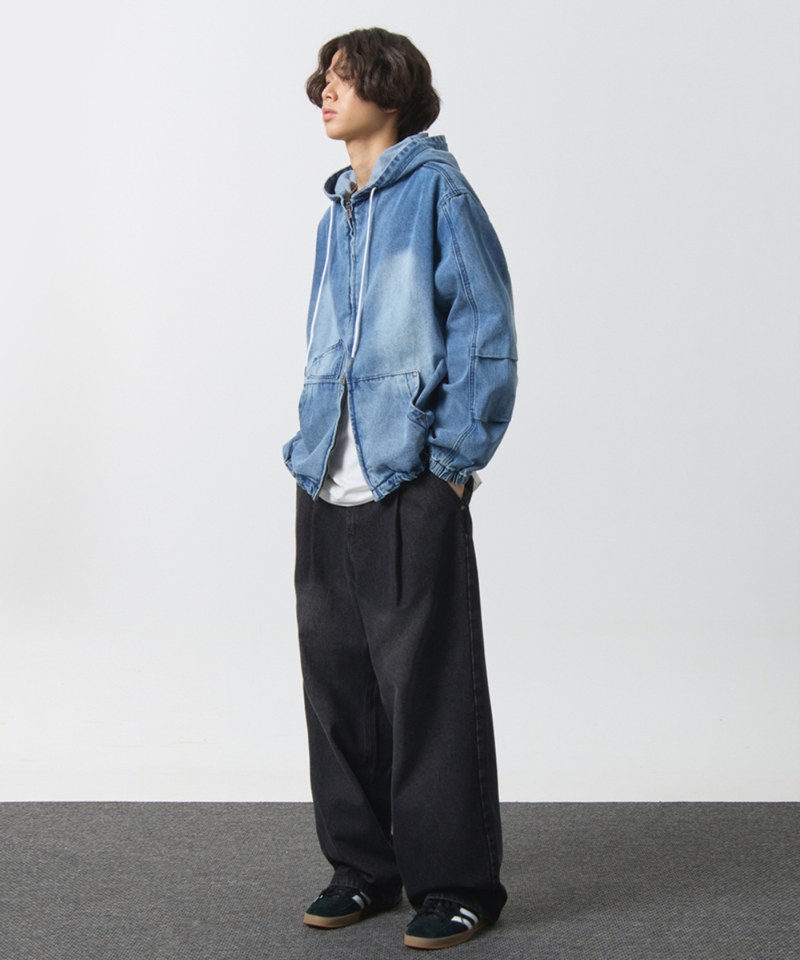 連帽牛仔外套 OVERSIZED BIO WASHING DENIM HOODY ZIP-UP