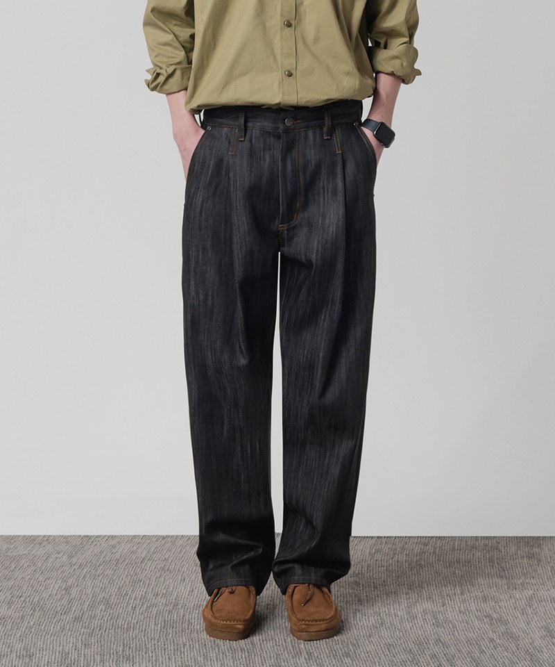 單寧牛仔長褲 SLUB ONE TUCK WIDE DENIM