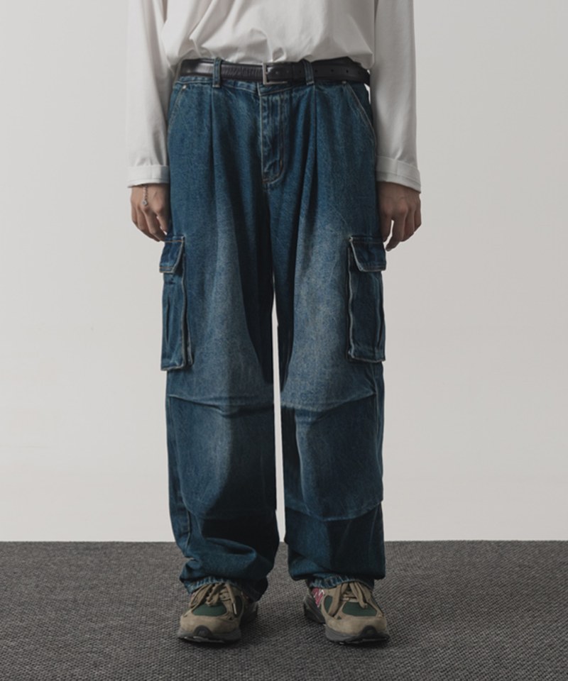 DMB1407-242 降落傘牛仔長褲 ONE-TUCK PARASUIT CARGO DENIM PANTS