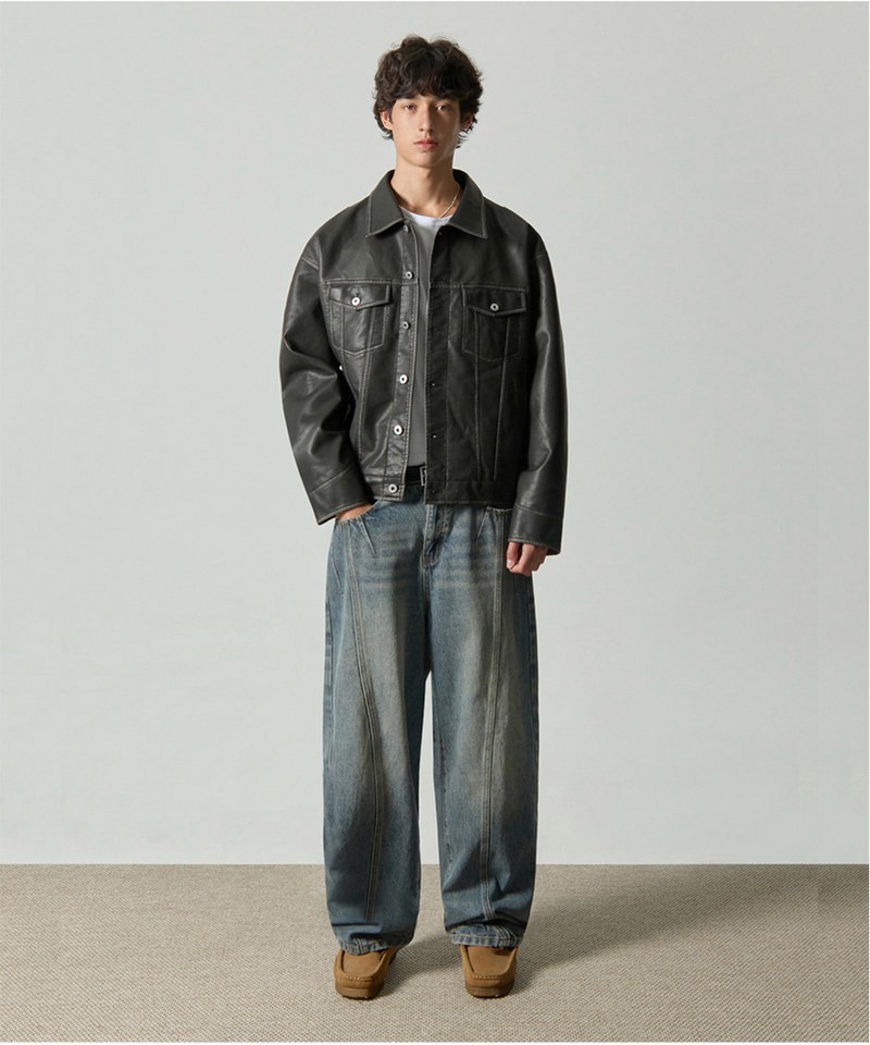 DMB1409-242 弧形車線牛仔褲 VLAD ROUND SLASH DENIM PANTS