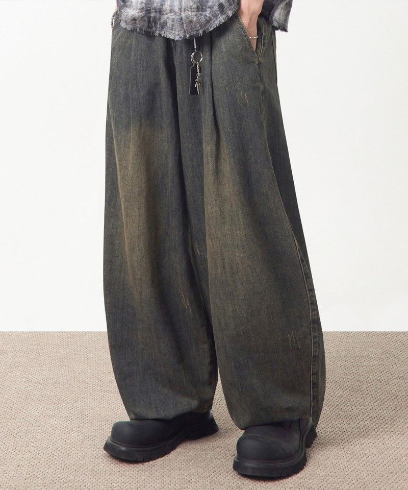 弧形牛仔褲 LINEN-LIKE CURVED DENIM PANTS