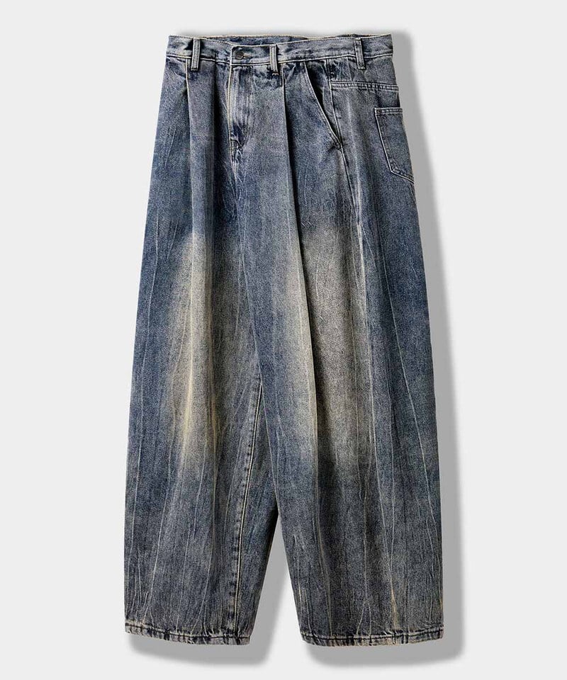 DMB1415-252 弧形水洗牛仔褲 ONE TUCK CURVED CREASE WASHING WIDE DENIM PANTS