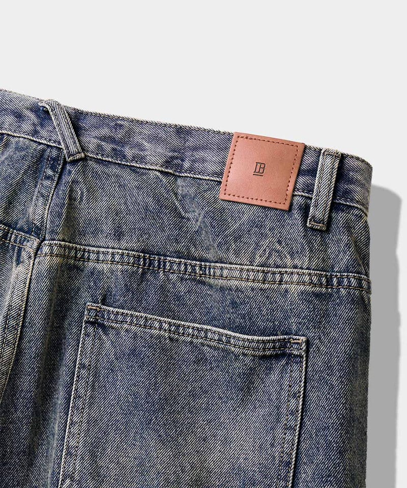 DMB1415-252 弧形水洗牛仔褲 ONE TUCK CURVED CREASE WASHING WIDE DENIM PANTS