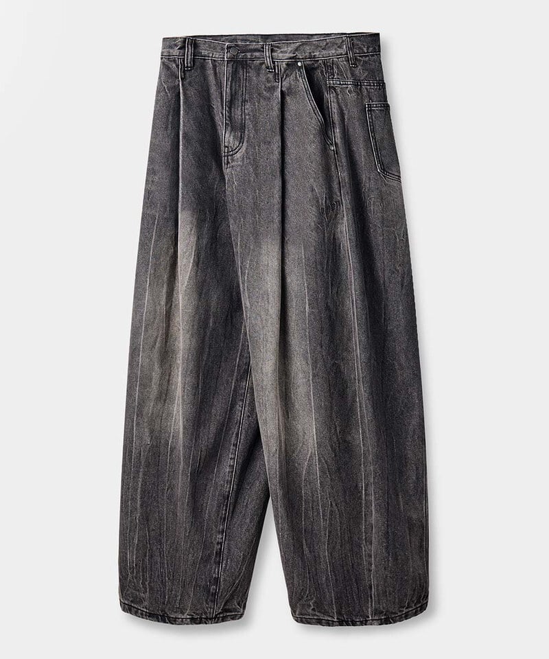 DMB1415-252 弧形水洗牛仔褲 ONE TUCK CURVED CREASE WASHING WIDE DENIM PANTS