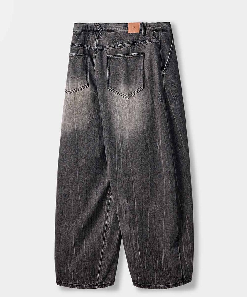 DMB1415-252 弧形水洗牛仔褲 ONE TUCK CURVED CREASE WASHING WIDE DENIM PANTS