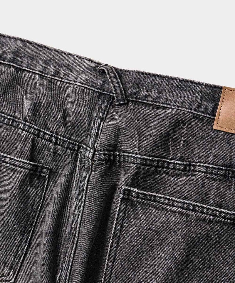 DMB1415-252 弧形水洗牛仔褲 ONE TUCK CURVED CREASE WASHING WIDE DENIM PANTS