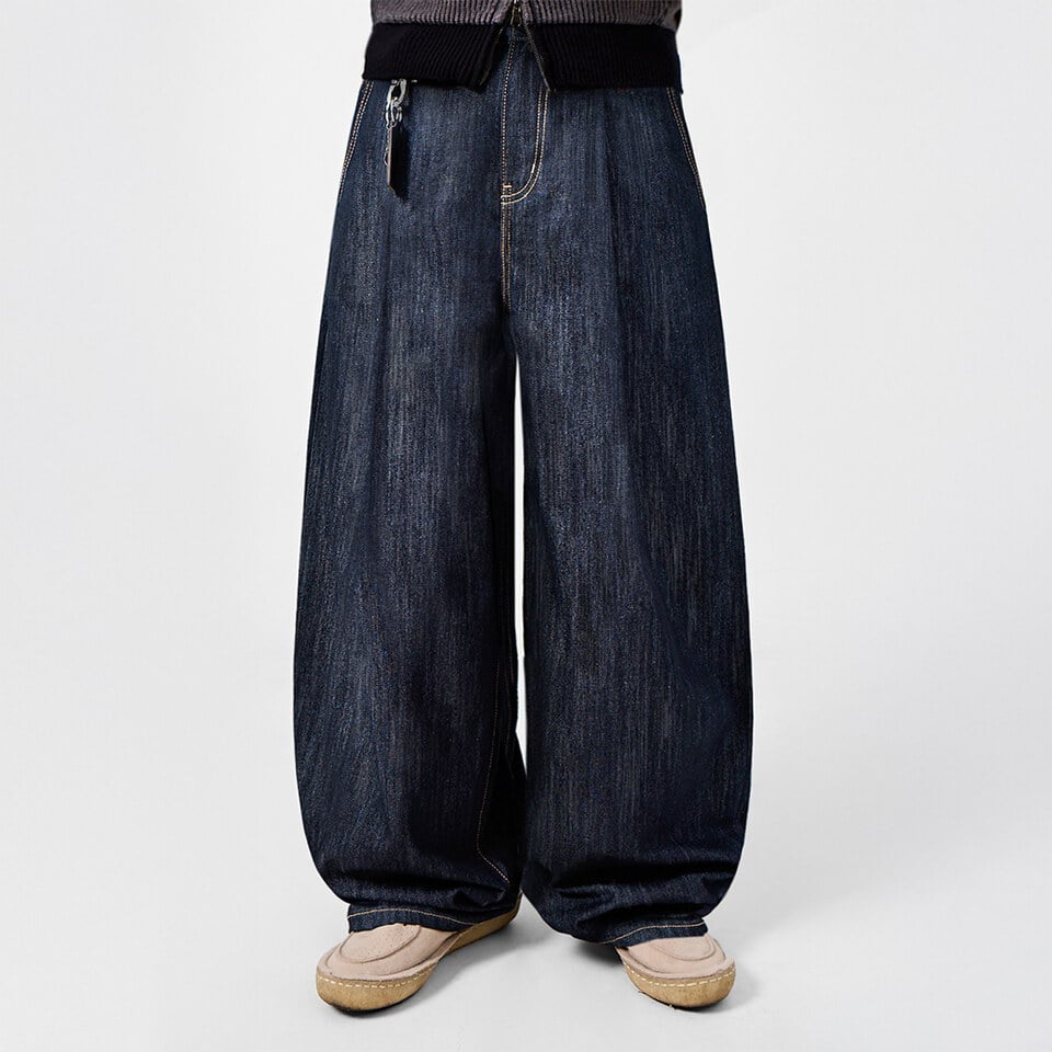 DMB1627-261 水洗牛仔褲 ONE TUCK CURVED CREASE WASHED WIDE DENIM PANTS SLUB