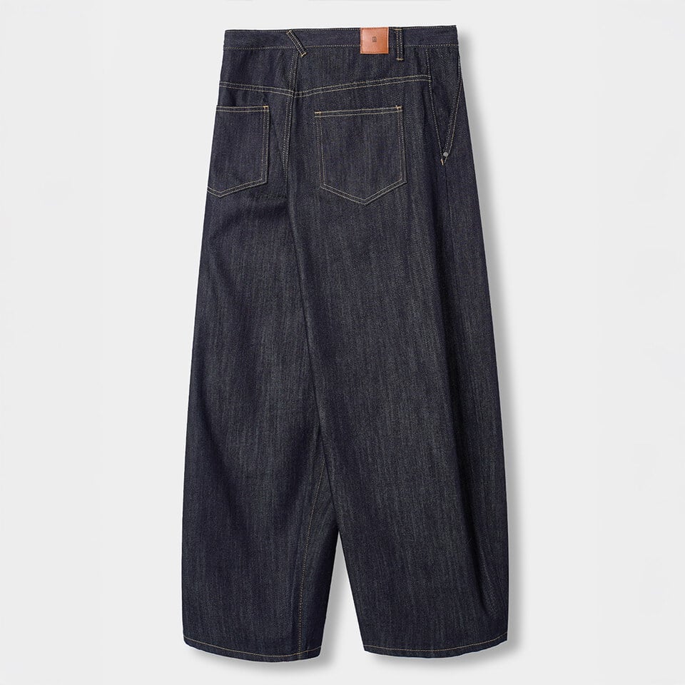 水洗牛仔褲 ONE TUCK CURVED CREASE WASHED WIDE DENIM PANTS SLUB