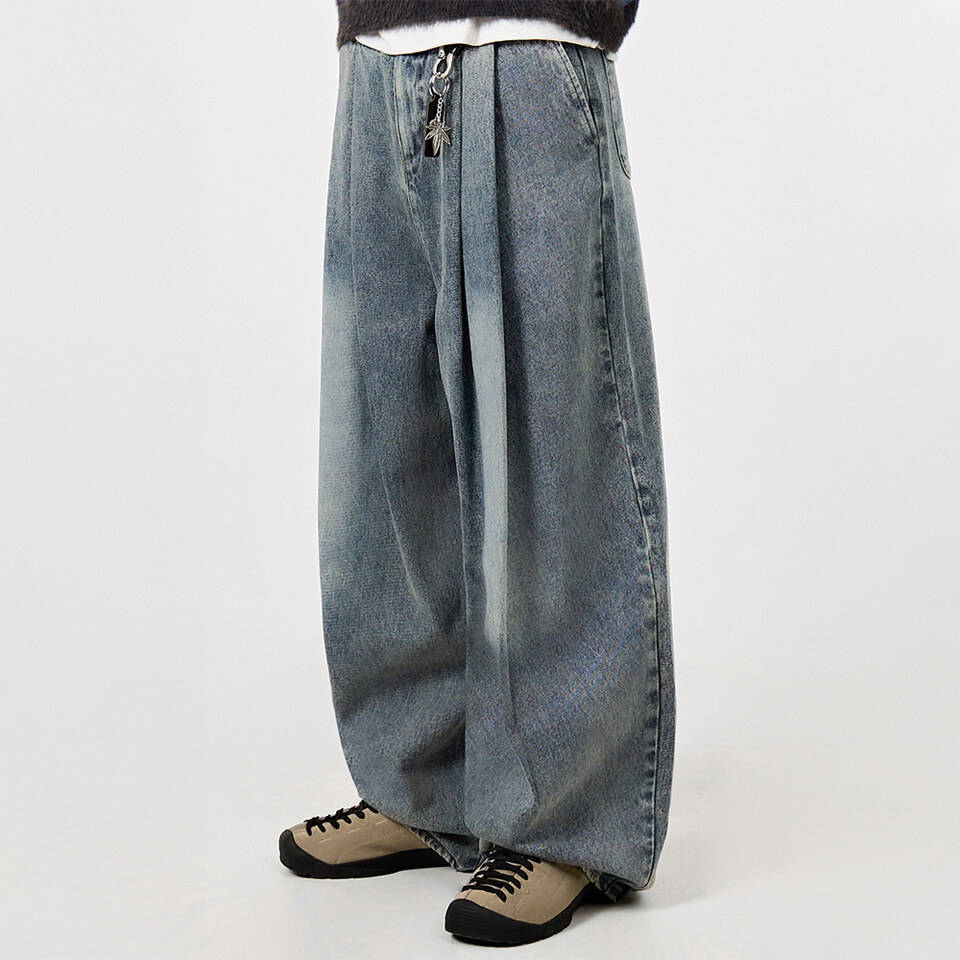 DMB1628-261 雙褶寬版丹寧褲 ADJUST TWO TUCK WIDE SLACKS_DENIM