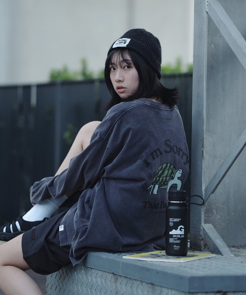 日常探尋者系列-烏龜圖像洗舊長Tee