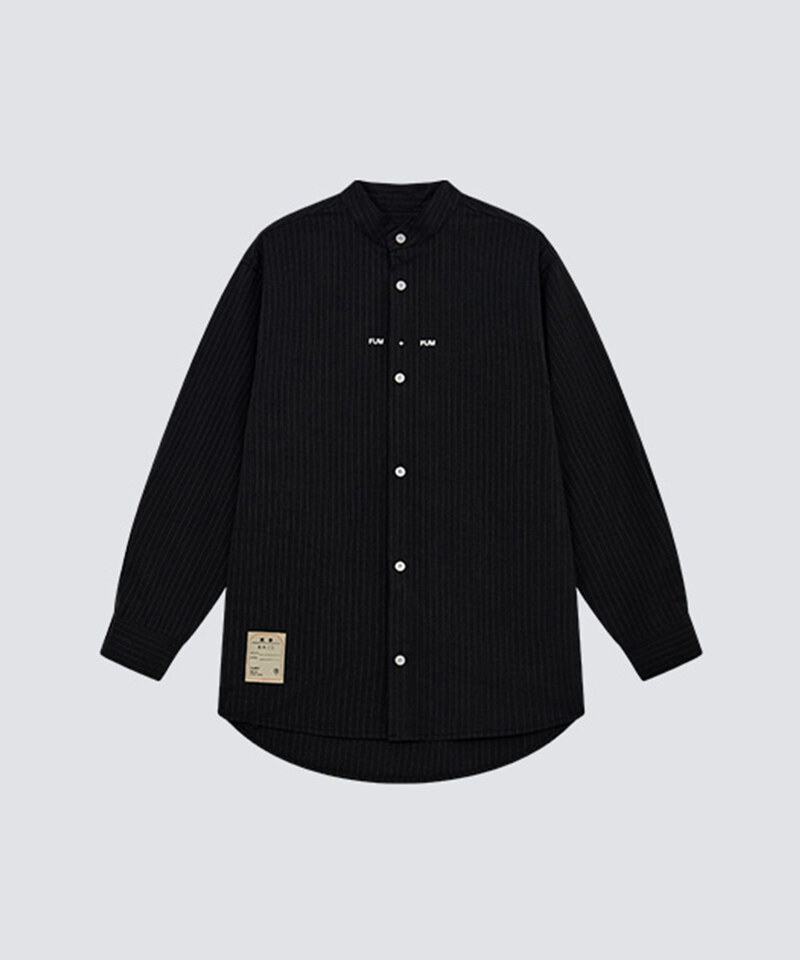 FUM圓領深灰條子恤衫