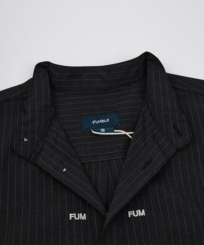 FUM圓領深灰條子恤衫