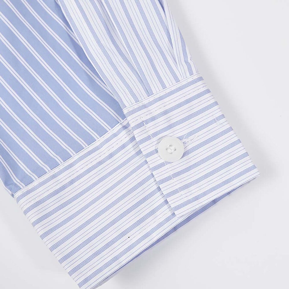 藍白拼接條子恤衫