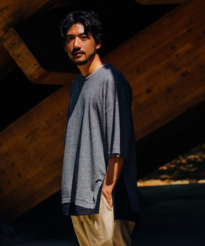 和紙 X 竹炭染拼接上衣