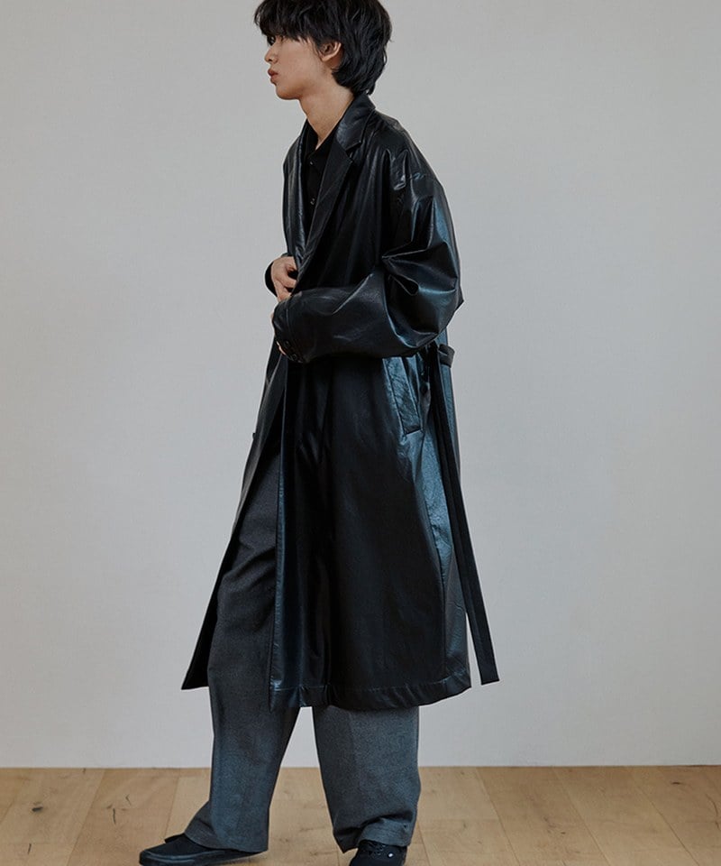 MLN1102-252 長版仿皮感大衣 unisex trench reather coat