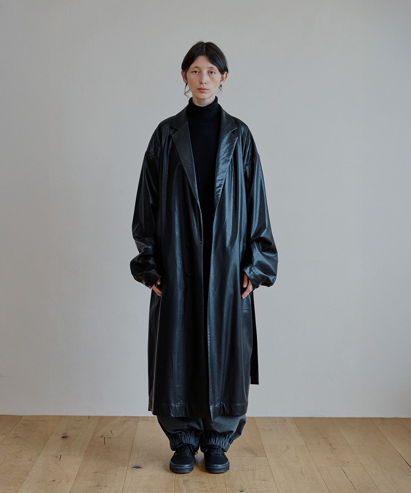 長版仿皮感大衣 unisex trench reather coat