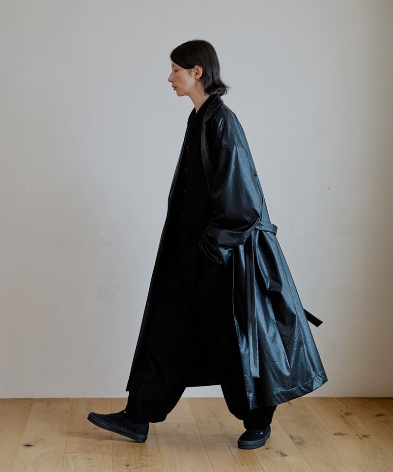 長版仿皮感大衣 unisex trench reather coat