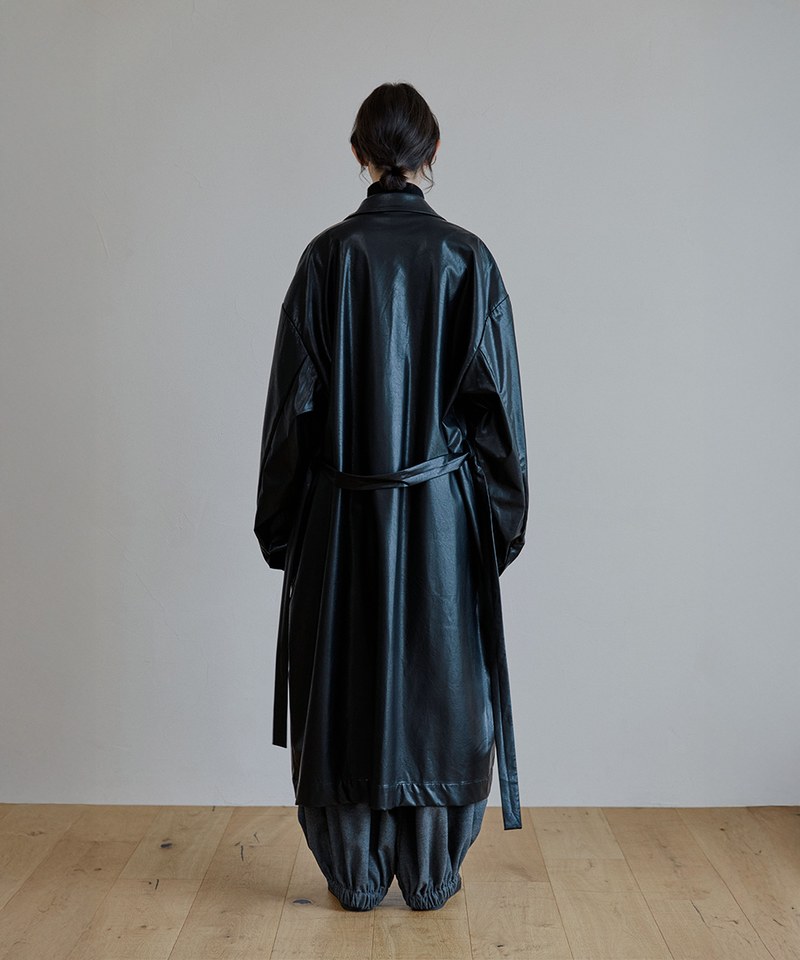 長版仿皮感大衣 unisex trench reather coat