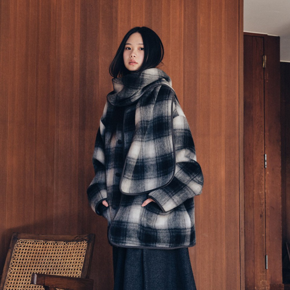 MLN1104-262 格紋大衣 unisex check alpaca coat