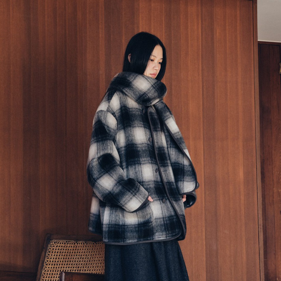 MLN1104-262 格紋大衣 unisex check alpaca coat
