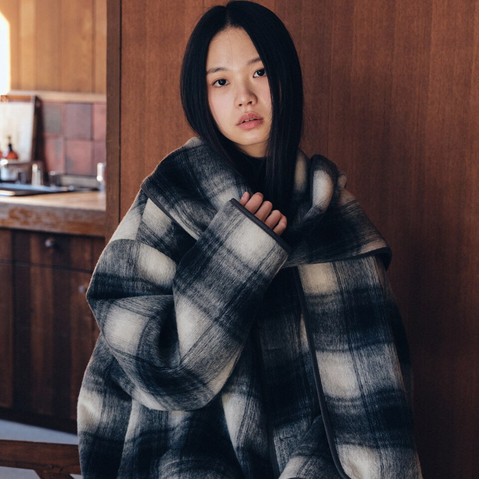 MLN1104-262 格紋大衣 unisex check alpaca coat