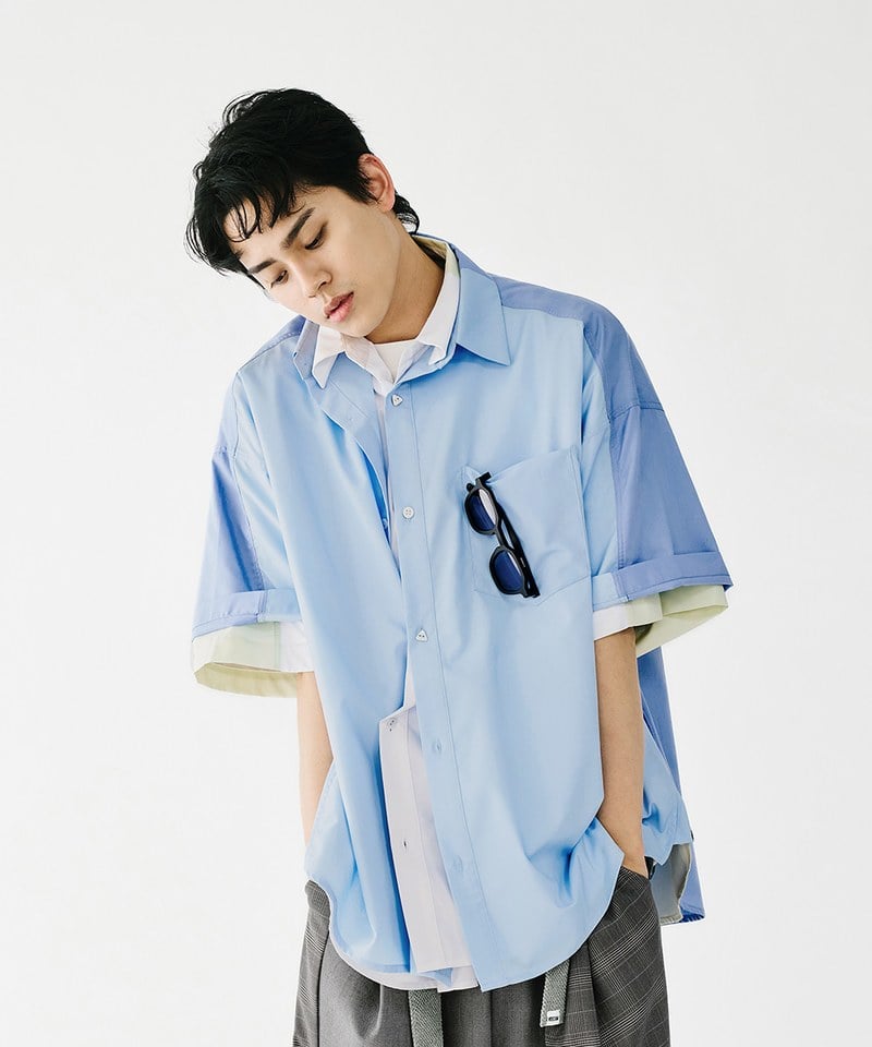 MSN0212-251 拼接短袖襯衫 Tone Merge SS Shirt
